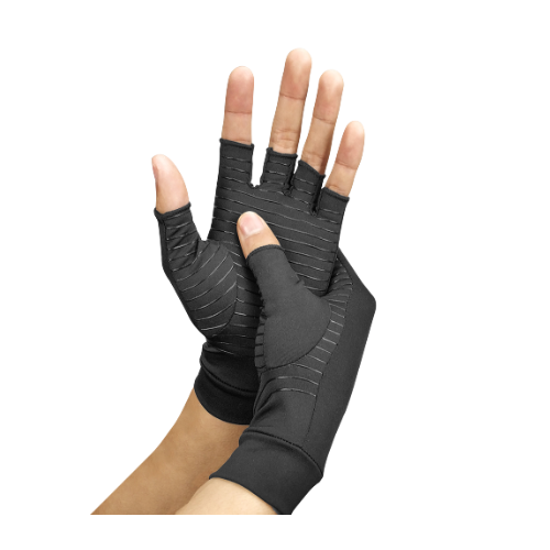 Guantes de cobre compresion alivio de dolor de artritis cortos - Negro